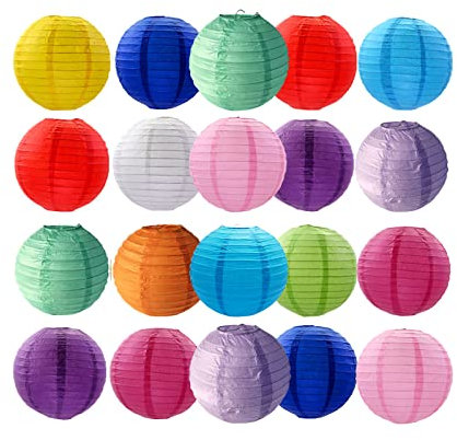 Lampions Papierlaterne 20 Stück, iMeshbean Bunt Papier Laterne 15cm /6 Zoll Rund Lampenschirm Hängende Papierlampions, Dekoration für Hochtzeit Party Geburtstage,Bunt 15cm