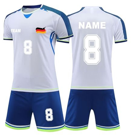 Personalised Football Trikot Erwachsener Kinder Fußball Trikot Set mit Namen Nummer Team und Logo Football Jersey Fußballtrikots T-Shirt und Shorts Fussball Set für Kinder Herren Anzug