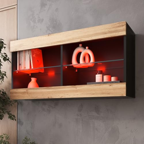 Komodee Vitrine Hängend Tivoli Horizontal A2 Wotan/Schwarz 100x50x29 cm