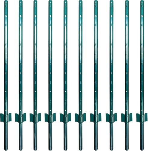 ARIFARO Metal Fence Posts 121cm / 4ft, Pack of 10, Sturdy Duty No Digging Garden U Post for Wire Fencing Steel Poles for Yard, Outdoor Wire