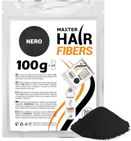 Maxter Svart hårfiberpåse 100 g - hårpulver för män och kvinnor för att dölja skallighet - mikrofiberhårpulver för densitet och volym