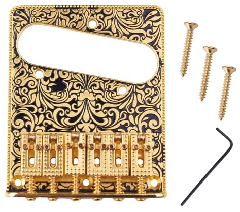 DIAO79NI TL Carved Pattern 6 String Roller Bridge für Telecaster Style E-Gitarre (Gold)