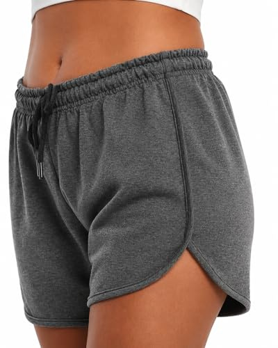 Comeor Short Femme Été en Coton, Short Sport et Détente avec Taille Élastique, Cordon Ajustable, Tissu Doux Extensible, Coupe Arrondie, Yoga Fitness Maison