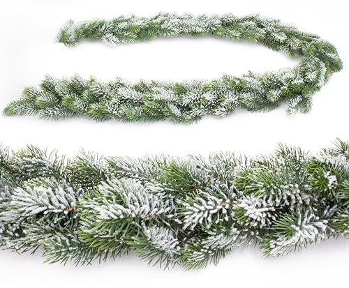 mucplants Tannengirlande mit Schnee 180cm, künstliche Tannen Girlande mit Schneeeffekt, Weihnachtsgirlande Weihnachts Deko Tannengrün, Dekorative Tannenzweige für Weihnachtsdekoration
