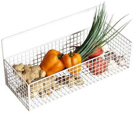 Canasta de almacenamiento de alambre de munefe, cesta de fruta de montaje en la pared de metal, cesta de almacenamiento de pared de alambre adhesivo para el congelador de la