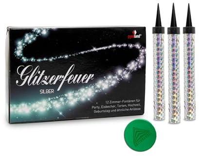 AKTIVHANDEL Glitzerfeuer Silber, 24 Eisfontänen Zaubersterne (2 x 12'er), Tischfeuerwerk für Geburtstag, Hochzeit und andere Feiern, inkl. Einkaufswagenchip