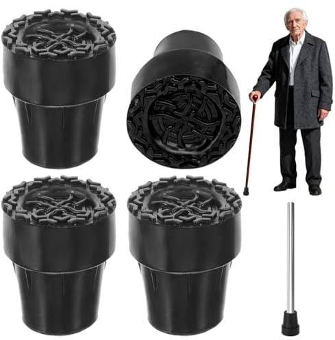 4 Stück Krücken Gummi 19 mm, Ggehstock Gummipuffer rutschfeste, Gummistopper für Krücken, Gehstützen Gummifüße Eingebettete Metallplatte Druckfester Und Stoßdämpfender, Geräuschfrei (Schwarz)