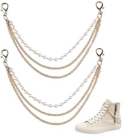 NIIIYTYB 2Pcs Boot Chains for Shoes and Sneakers Jewelry Accessories Charms for Women Shoe and Boot Chains for Sneaker Decoration, Handbag and Pants Chain Stylish Shoe Charms and Keychain Accessories
