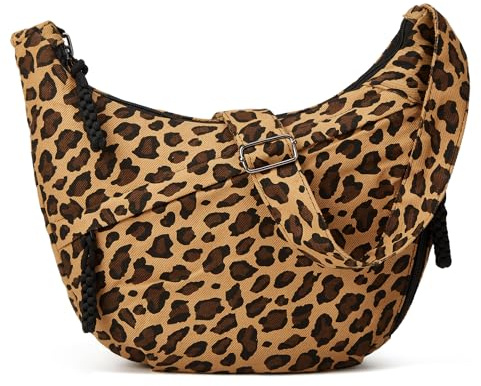 Jiliyote Crossbody Bag Damen Umhängetasche cord Tasche,Halbmond Tasche mit verstellbare Schultergurt und Reißverschluss für Reisen und Uni (Leo)