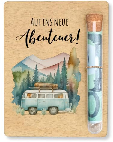 PIujsym Camping Geschenke, Geldgeschenk Reise Camper, Originelle Geburtstag Geldgeschenk Holz mit Reagenzglas, Personalisierte Geld Geschenke Verpackung für Hochzeit, Reise, Geburtstag, Jugendweihe