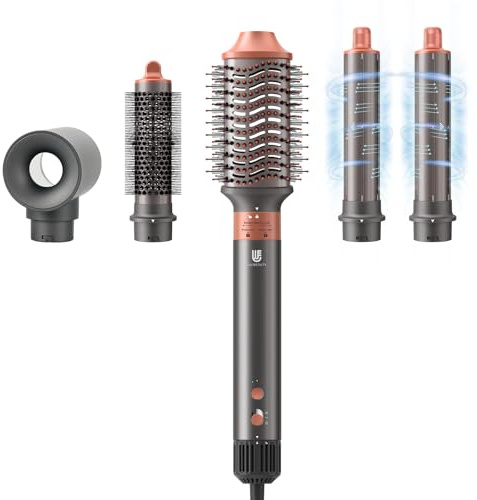 [6 in 1]webeauty Air Styler, 110000 TR/MIN, 30M/S Seche Cheveux 500 Million Ion Négatif Brosse Soufflante, Brosse Chauffante Brushing Volume, Brosse Ronde Chauffante, Air Fer a Boucler Automatique