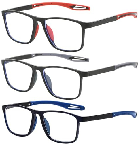 JazRvr Lesebrille 2,5, 3 Pack Lesebrille für Herren Sportlicher Stil Blaulichtblockierende 3er-Set in Blau, Grau und Orange, Hochwertige Lesebrillen für Klare Sicht, für Täglichen Gebrauch