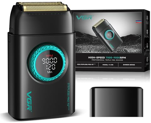 VGR Professional Electric Foil Shaver Men for Face Hair, Beard, Neck, Bald Head, Cordless USB-C Rechargeable Battery - Dry Razor - Barber Skin Fade - Shaving Machine for Close Clean Shave