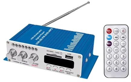 DC12V Mini Bluetooth Verstärker Kopfhörer Verstärker SD/USB Spielen FM Radio mit Fernbedienung Fürs Heimkino(Blue)