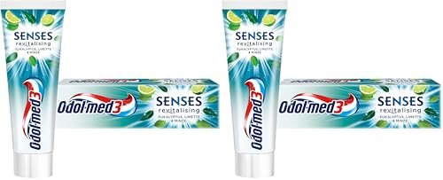 Odol-med3 SENSES Zahnpasta, revitalising Eukalyptus, Limette & Minze, schützt vor Karies und erfrischt, 75ml, Zahncreme (Packung mit 2)
