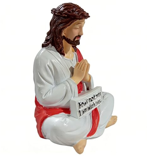 Handbemalte Jesus-Statue – inspirierende religiöse Figur mit „Hab Keine Angst, denn ich Bin bei dir“-Zitat | Dekorativer Glaubensständer für den Gebetsraum oder den Geschenktisch im Heimbüro