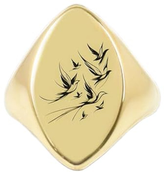 Bague motif oiseau en forme de marquise | Argent sterling 925 plaqué or | Bijou cadeau, chevalière style vintage, bijou hypoallergénique fait main | LK_PDR_01178