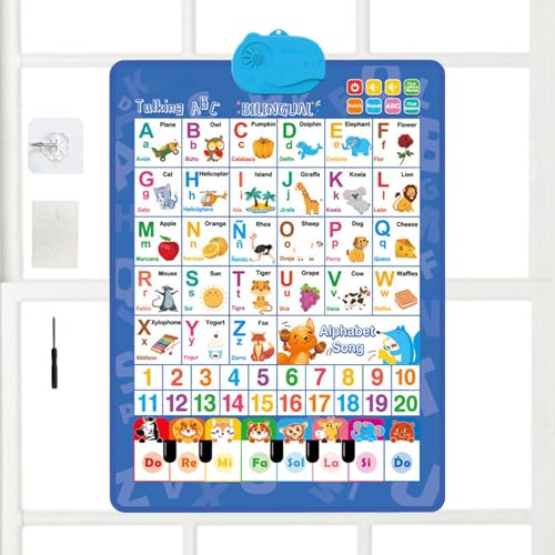 Grafico Da Parete Con Alfabeto - Numeri 'alfabeto Bilingue | Poster Di Musica Per Pianoforte Parlante, Display Con Lettere Colorate, Sussidio Per L'apprendimento In Età Prescolare, Poster Educativ