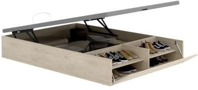 DEKIT - Canapé Abatible LAN 150x190 cm Natural con Zapatero Integrado | Gran Capacidad de Almacenaje | Tapa 3D Transpirable y 4 válvulas de aireación | Pistones Hidráulicos | Reforzado