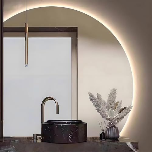 Specchio da parete moderno a mezzaluna senza cornice da 32 per bagno, antiappannamento, dimmerabile con 3 colori di luce, infrangibile, touch intelligente (taglio inferiore sinistro, 70 cm/28)