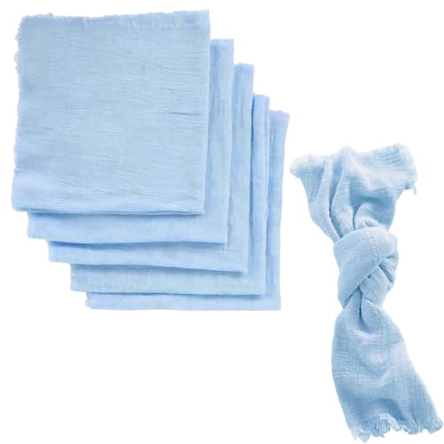 WADUBI Table Napkins Cloth Set of 6, 42x42 cm Cotton Dinner Napkins with Fringe Edge, Reusable Fabric Napkins for Party, Christmas, Everyday Meals, Blue