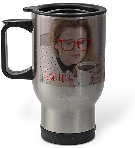 LolaPix Personalisierter Thermobecher. Thermoskanne Kaffeebecher. Personalisierte Fotogeschenke. Becher aus rostfreiem Stahl. Thermobecher. BPA-frei. Fassungsvermögen 450ml. METALLIC-FARBE