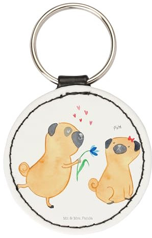 Mr. & Mrs. Panda Rund Schlüsselanhänger Mops Verliebt - Geschenk, Schutzengel, Hund, Hunderasse, Glücksbringer, Liebe, Hundebesitzer, Partner,