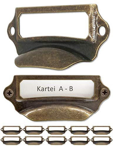 Fuxxer Etikettenfenster Möbelgriff Metall für Schubladen Archiv 10 Stück Bronze (55 x 17 mm)