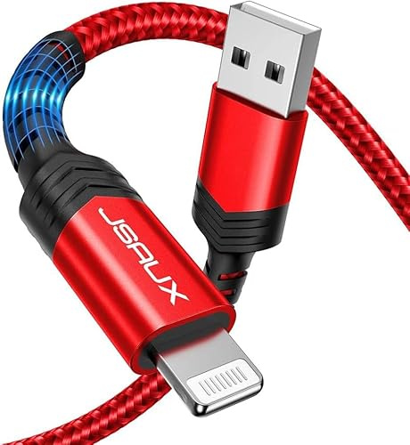 JSAUX Cable para iPhone 1,8 Metros, [Certificado Apple MFi] Cable USB Lightning Carga Rápida, Cable Cargador iPhone Compatible con iPhone 11/11 Pro Max/XR/XS Max/X/8/8 Plus/7/7 Plus/6S (Rojo)