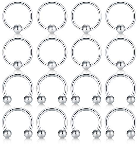 Briana Williams 8 Paar Nasenpiercing Ring Septum Nasenring Edelstahl 1.6mm Hufeisen Klemmkugel Piercing Nase Lippe Ohr Schmuck