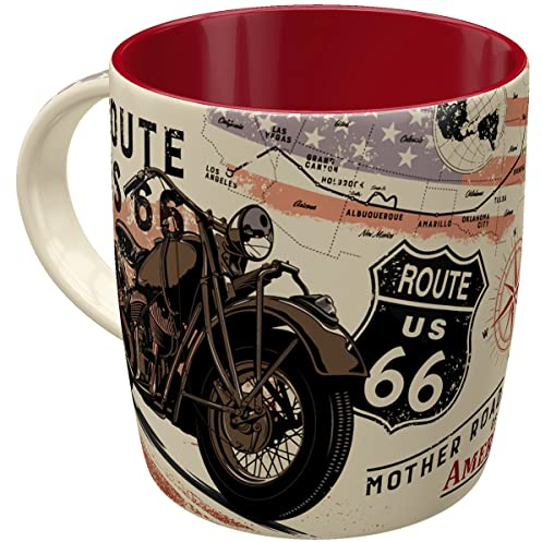 Nostalgic-Art Tazza da caffè retrò, US Highways – Route 66 Bike Map – Idea regalo per amanti di moto ed USA, Design vintage, 330 ml, in ceramica