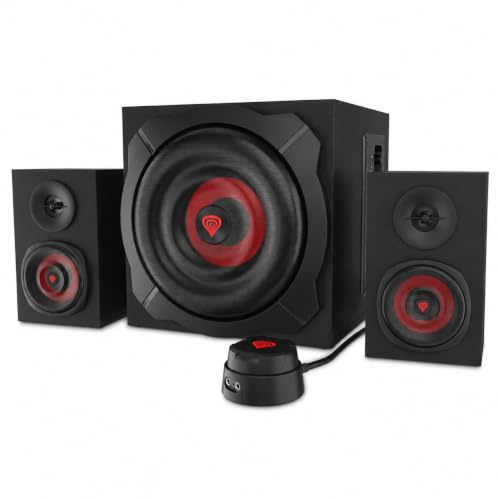 Genesis Helium 610BT 2.1 PC Lautsprecher, 60 W RMS, Bluetooth, Schwarz | 2.1-Lautsprechersystem mit 30-W-Subwoofer, Bluetooth 4.2, 3,5-mm-Klinke, kabelgebundener Fernbedienung und Kopfhörerausgang
