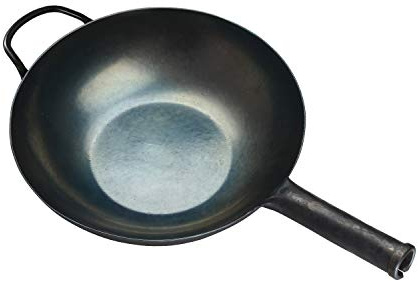 臻三环 ZhenSanHuan - Wok in ferro martellato a mano, adatto a induzione (manico in ferro da 34 cm con aiuto)
