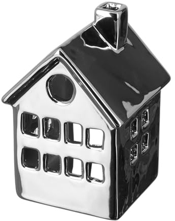 Fink silberner Teelichthalter 12x8 cm in Form eines Deko-Hauses aus Keramik