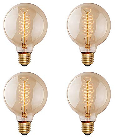 runquiz G25(G80) Globe Bulb Edison Light Bulbs, 60W Retro Incandescent Bulb, E26 Medium Base, 240 Lumens 2100K Warm White, Dimmable Home Light-4Pack