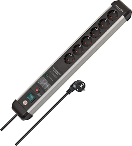 Brennenstuhl Premium Protect-Line - Ciabatta elettrica a 6 prese con protezione contro le sovratensioni 60.000 A (presa multipla con interruttore e cavo da 5 m, Made in Germany) argento/nero