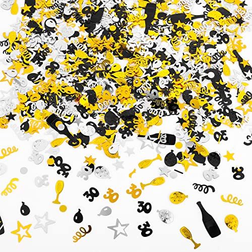 3000 Pieces Number 30 Birthday Confetti - Black, Gold and Silver Party Decorations Supplies for 30th Anniversary Cake and Table (30th Style)
