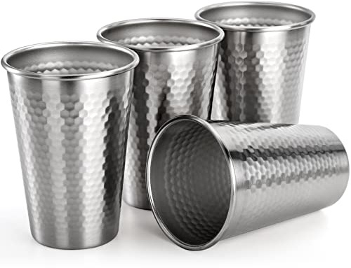 Hiceeden 4 Stück Edelstahl-Pint-Becher, 500ml Metallbecher, Edelstahl-Trinkbecher, stapelbare Trinkgläser für Camping, Party, Bar, Restaurant, Zuhause, Outdoor, bruchsicher und BPA-frei