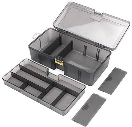 Caja de alenamiento de accesorios de pesca de doble capa, caja de alenamiento de cebo de pesca con bandeja móvil, organizador de accesorios de aparejos de pesca de plástico multifuncional para a