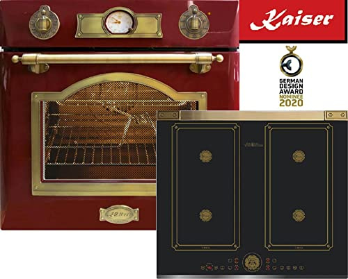 Kaiser Herd Set EH 6355 RotEm+KCT 6745 AD, Elektro Backofenset, Autark, 79L, Einbau Backofen, 8 Funktionen+Einbau Induktions Kochfeld 60 cm, Retro, Flex/Free Zone, Autark, Antik