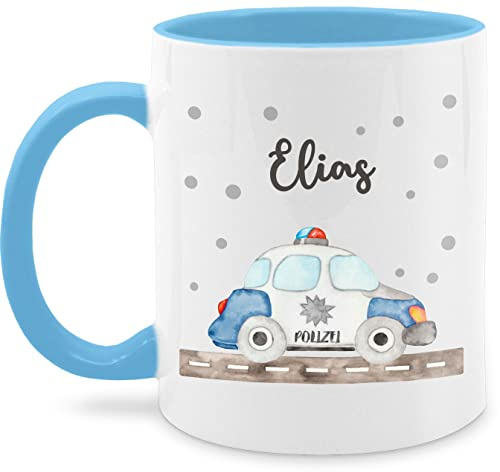 Tasse Tassen 325ml - Polizei Blaulicht Bundespolizei Polizeiauto Polizist - 325 ml - Hellblau - geschenke für werden polizistin personalisierte polizisten name kinder junge teetasse fuer auto