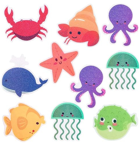 Badewanne Aufkleber, 10 Stück Meerestiere Anti Rutsch Sticker, Selbstklebend Badewannenaufkleber, Self-Adhesive Non-Slip Pads for Bathtub and Bathroom Floo, für Badewanne Badezimmer Dusche