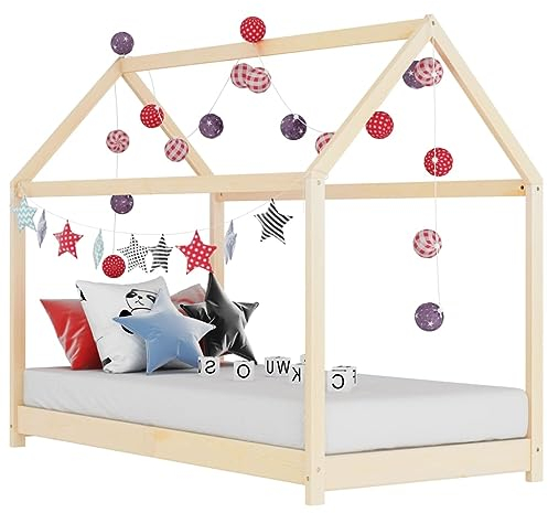 puraday Kinder-Bettgestell Massivholz Kiefer Hausbett 80x160 cm Bett Kinder Holzbett Hausbett Deko Toddler Bed für Kinder Baumhaus Design Kann Vorhänge Hängen Elegant und Praktisch