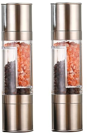 2 Stück Dual Salz-& Pfeffermühle Set 2 in 1 Manuelle Verstellbare Grobheit | Nachfüllbare Gewürzmühle, Streuer zum Kochen und Backen
