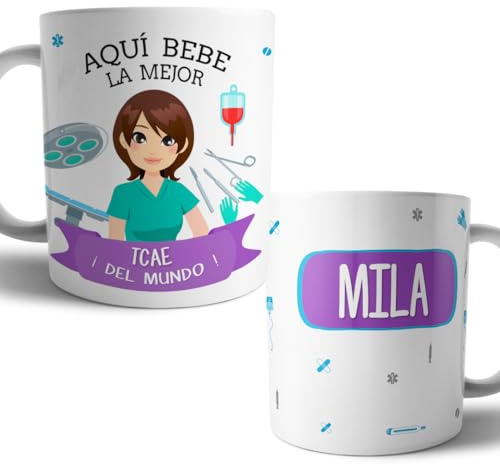 Kartoon Kase Taza para TCAE Original Personalizada con Nombre | Mejor del Mundo Taza Profesiones de Cafe Desayuno para Regalar (TCAE)
