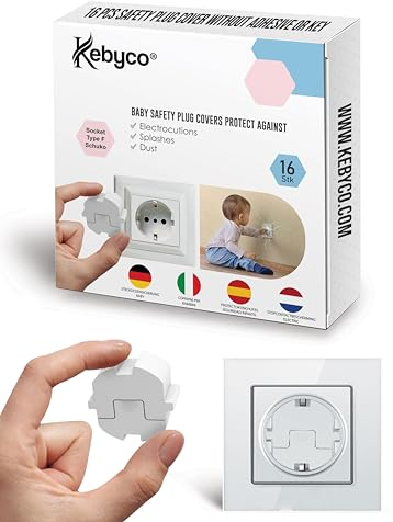 [16 Stk] Steckdosen Kindersicherung -Steckdosenschutz Kindersicherung - Kindersicherung Steckdose - Steckdosensicherung Baby ohne Klebstoff oder Schlüssel, für SchuKo Steckdosen Typ F (Weiß)