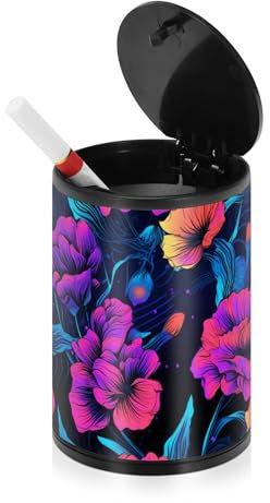 Beauty Flowers Aschenbecher für Zigaretten für den Innenbereich, mit Deckel, Edelstahl, tragbar, Autozubehör, Aschenbecher für Autos für den Strand