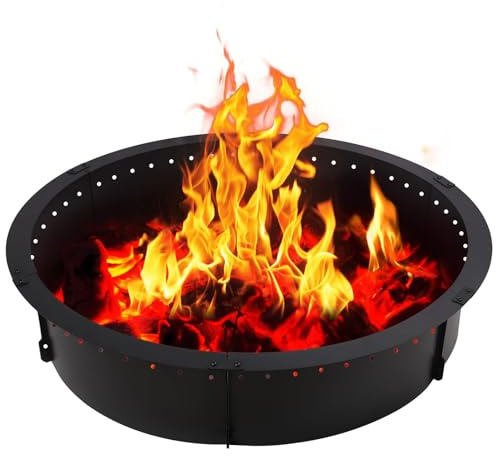 Outafurnia Feuerschalenring, 101,6 cm, großer runder Einsatz, Feuerstelle für Outdoor-Feuerauskleidung, Holzverbrennung, robuster Metall-Lagerfeuerring über oder im Boden, schwarz, 101,6 cm