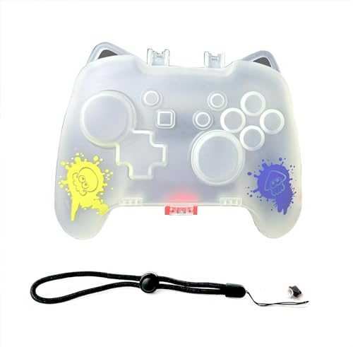 New for NS Switch Pro Controller Hard Protective Storage Case Clear White, for Nintendo Pro Wireless Controllers, Splating Impact-Resistant Protection Carrying Case + Strap + Dust Plug/Ring