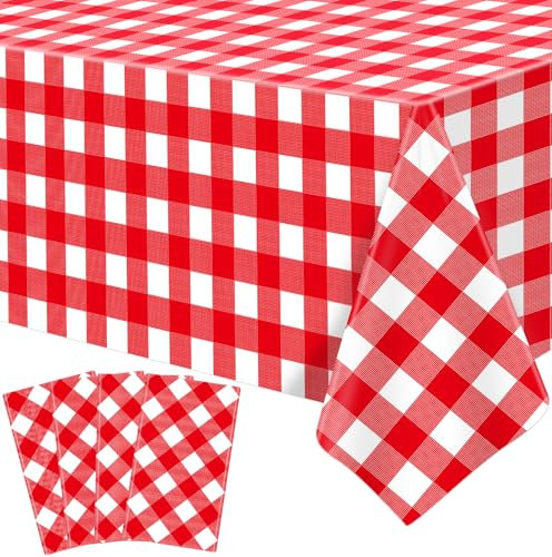 4 Pack Red Buffalo Plaid Tablecloth Red and White Checkered Table Covers Classical Red Rectangle Tablecloth Party Decorations for Picnic Barbecue Christmas Holiday Birthday Party Supply 51 x 86 Inch